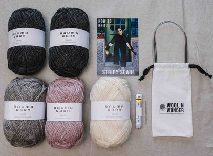 HOW TO KNIT - KIT Stripy Scarf - Wool n Wonder
