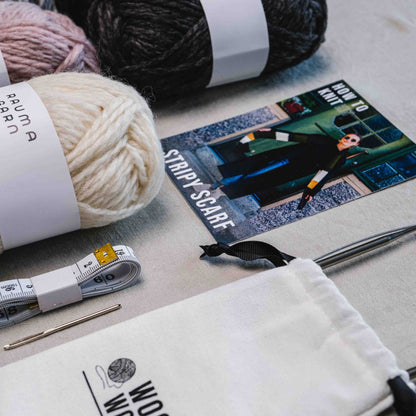 HOW TO KNIT - KIT Stripy Scarf - Wool n Wonder